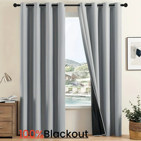 2pcs 100% Blackout Curtains, Thermal Insulated Window Drapes, Window Curtains for Bedroom Living Room, Home Decoration