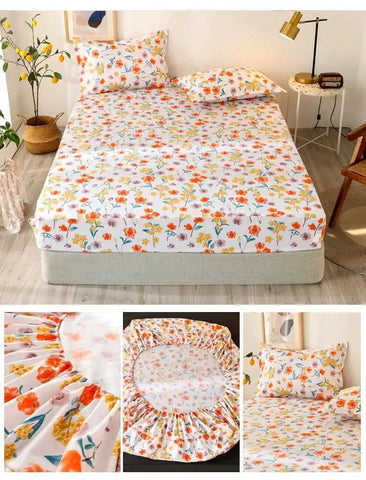 Solstice Kids Dinosaur Bed Sheet Set - Cartoon Printed Draps De Lit With Pillowcase, Elastic Fitted (Single/Twin, 100% Cotton)