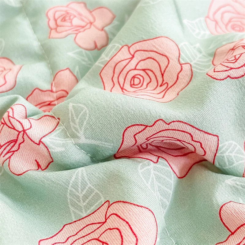 Floral Style Duvets for Summer Soft Comforter Breathable Bedspread 이불 Quilted Blanket Adults/Kids Thin Quilt (No Pillowcase)