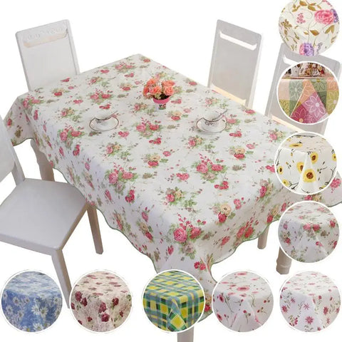1pcs PEVA Waterproof Oilproof Tablecloth Washable Fabric For Dining Table Kitchen Decor Beautiful Flower Pattern Table Cloth