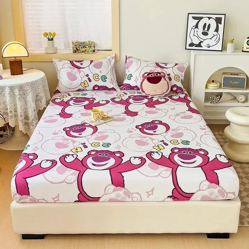 Disney Stitch Cartoon Mickey Pooh New Skin Friendly Printed Sheets Mattress Protectors Non-Slip Anime Sheets Children's Bedding