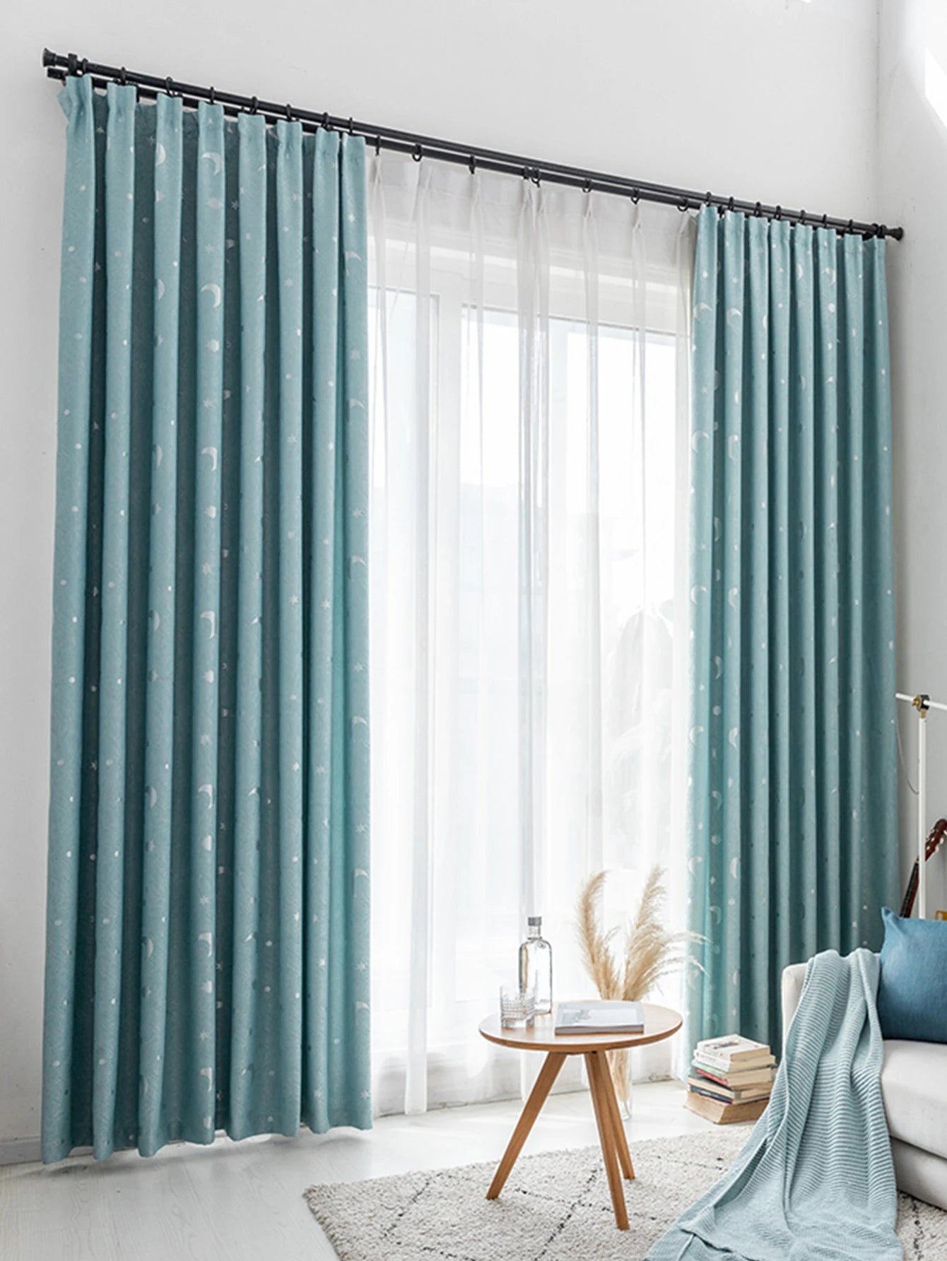 Children's Room Bedroom Star Shading Modern Minimalist Blue Curtains