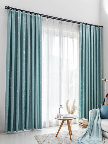 Children's Room Bedroom Star Shading Modern Minimalist Blue Curtains