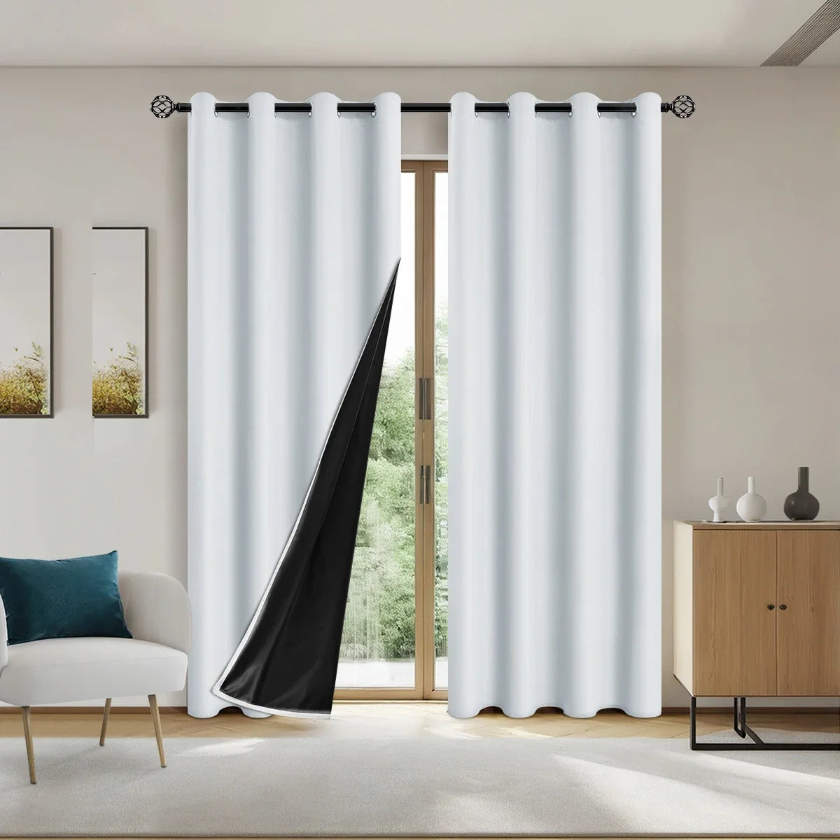 2pcs Modern 100% Blackout Curtain with Coated Lining, Solid Window Curains for Bedroom, Living Room, Dining Room, Home Decor