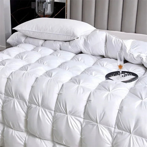 High Grade 100% White Goose Down Quilt Winter Warm Feather Duvet Queen King Cozy Lightweight 3D Bread Comforter Pinch Pleated