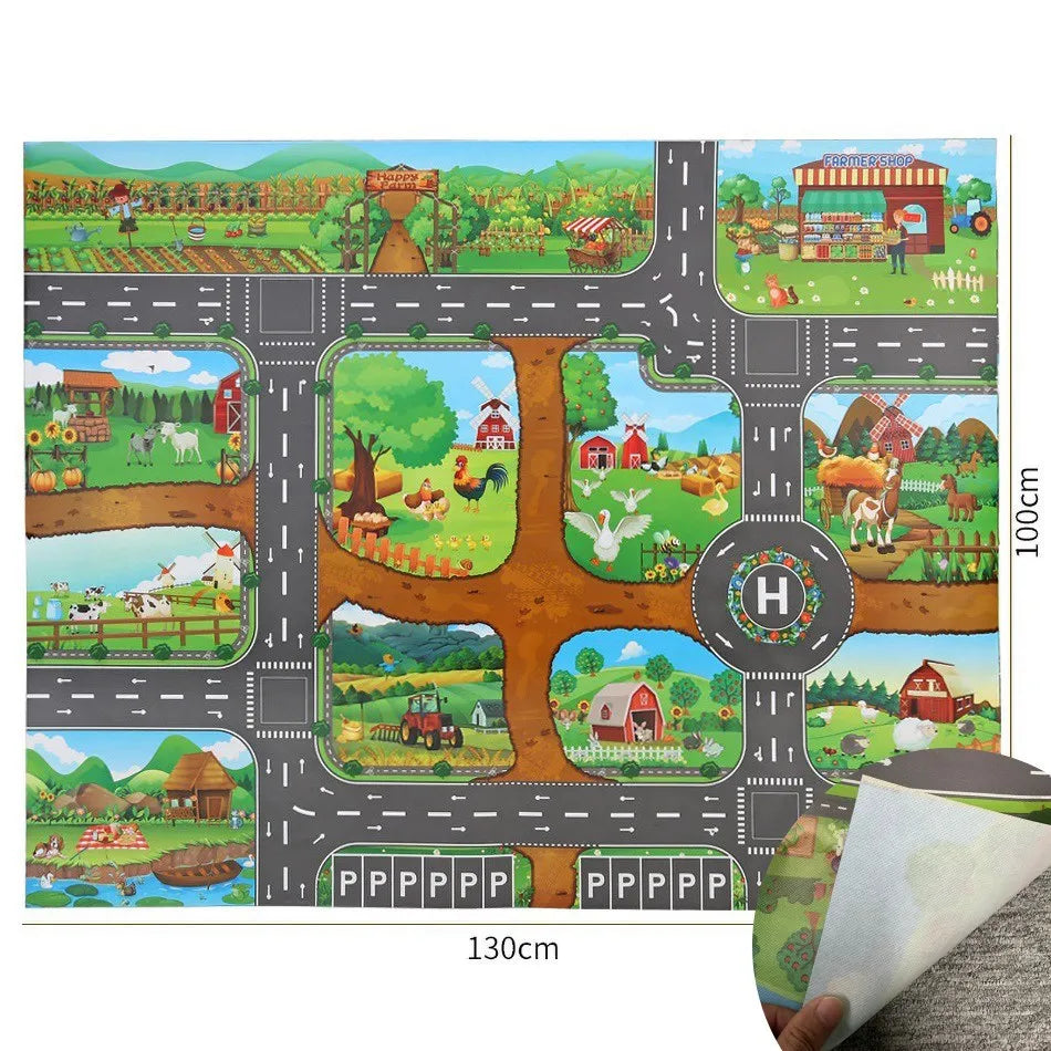 100x130 Kids Playmat Farm Road Portable Map Baby Educational Rugs Toddler Dinosaur Waterproof Play Mat Crawling Non-Toxic Carpet
