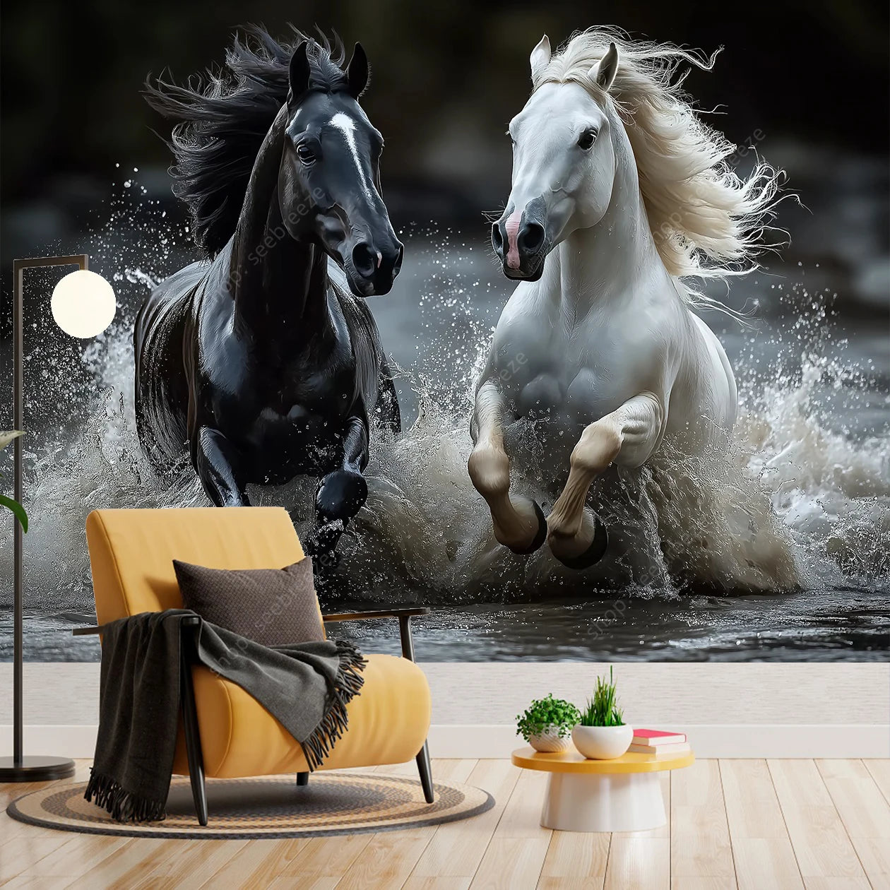 Majestic Black and White Horse Tapestry Elegant Equine Wall Art for Living Room Bedroom Decor Modern Boho Style Home Design