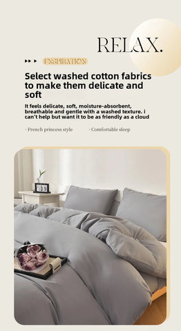2025 New Washed Cotton Solid Color Single Quilt Set Skin Friendly Breathable Quilt Cover 180X220 200X230