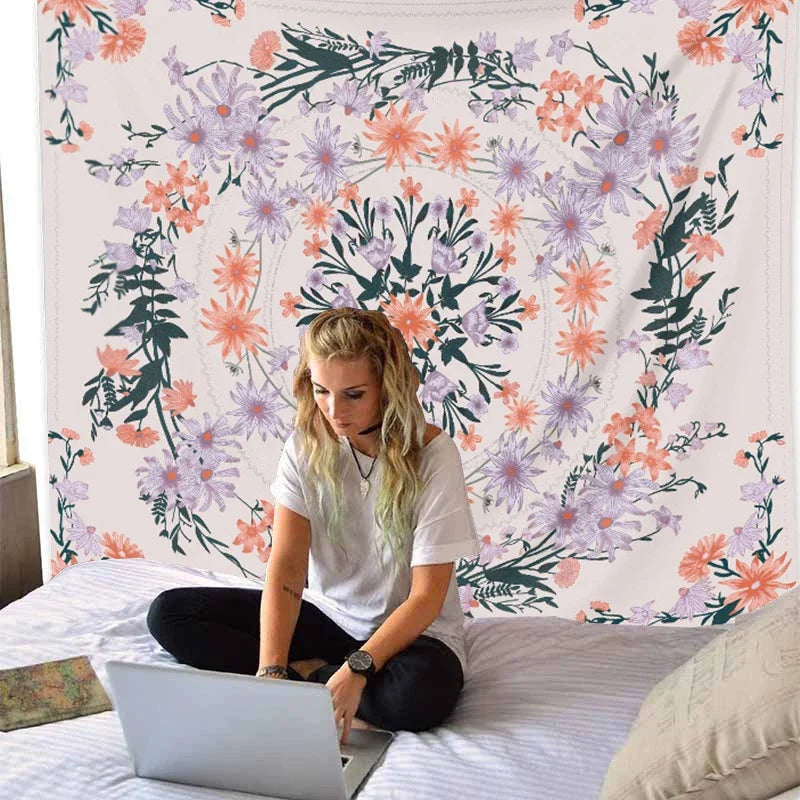 Macrame Wall Decor Tapestry Mandala Flower Psychedelic Bohemian Wall Hanging Home Living Room Dorm Bedroom Decor Aesthetic Tapiz