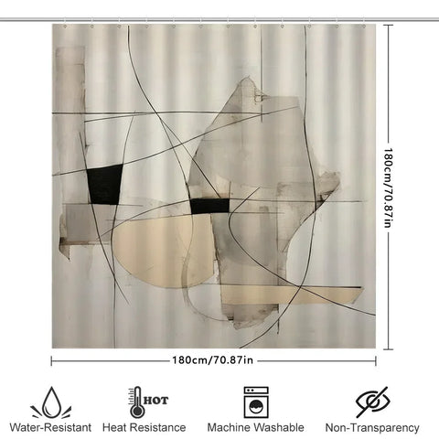Modern Abstract Black White Shower Curtain for Bathroom Decor, Stylish Geometric Pattern Waterproof Fabric Interior Design