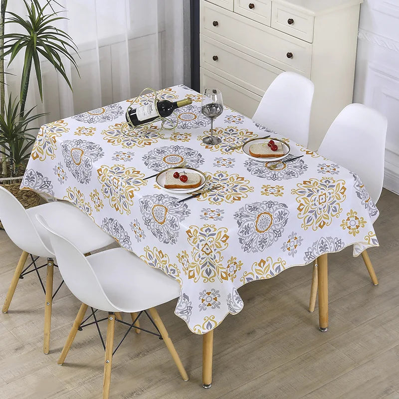 1pcs PEVA Waterproof Oilproof Tablecloth Washable Fabric For Dining Table Kitchen Decor Beautiful Flower Pattern Table Cloth