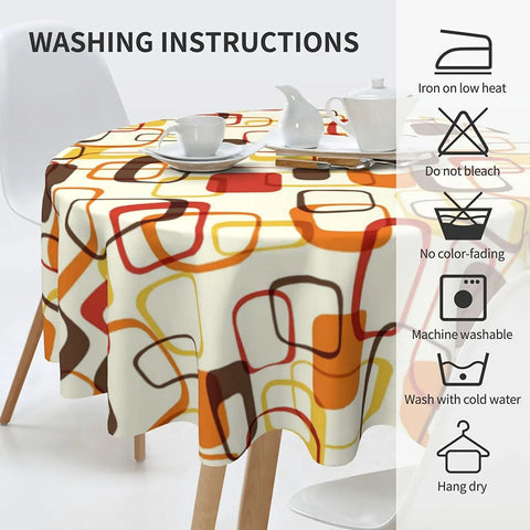 Retro Mid Century Geometric Round Tablecloth Stain Wrinkle Resistant Table Cloth for Kitchen Daily Dinning Party Tabletop Decor