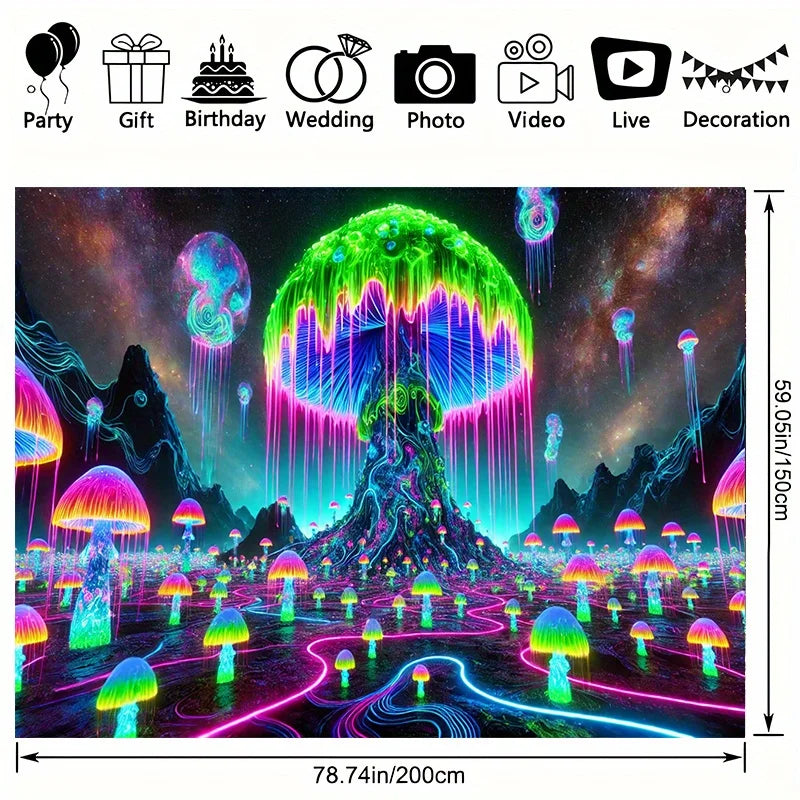 1 Piece Fluorescent Fantasy Mushroom Forest Tapestry - Polyester Material, Bedroom/Living Room/Dorm Decoration