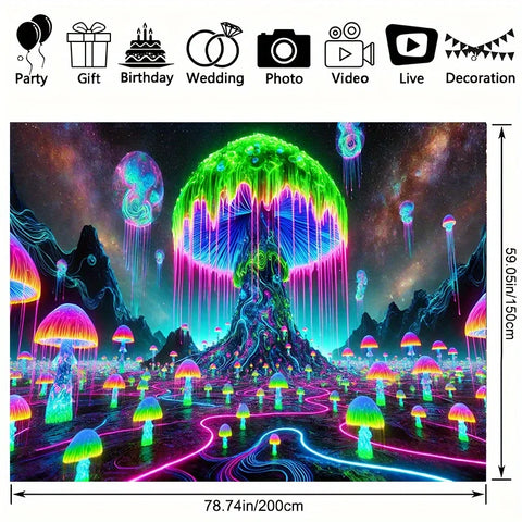 1 Piece Fluorescent Fantasy Mushroom Forest Tapestry - Polyester Material, Bedroom/Living Room/Dorm Decoration