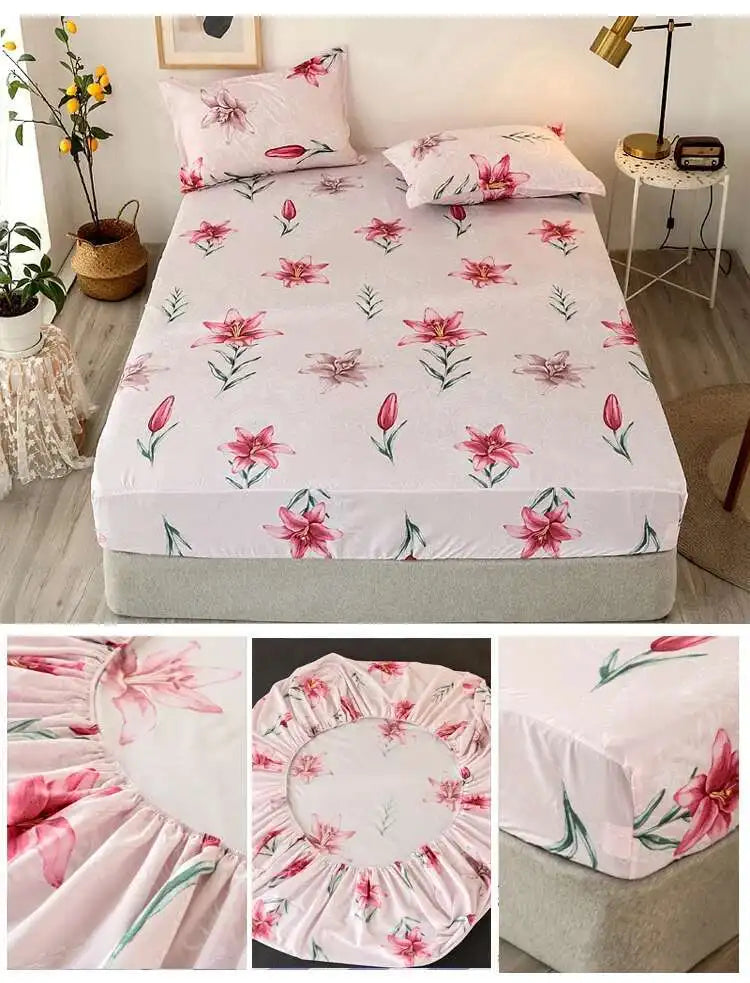 Solstice Kids Dinosaur Bed Sheet Set - Cartoon Printed Draps De Lit With Pillowcase, Elastic Fitted (Single/Twin, 100% Cotton)