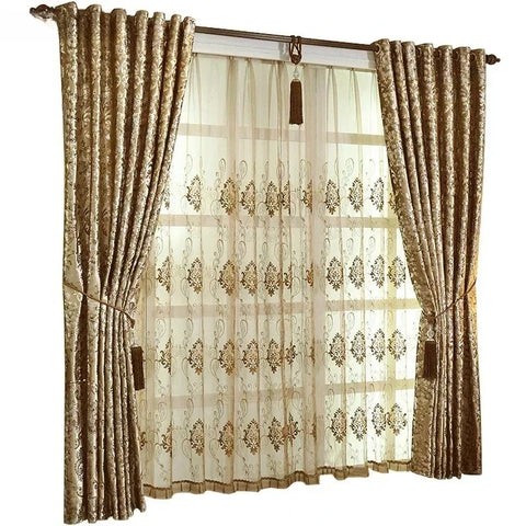 European Luxury Gold Curtains For Living Room Bedroom Sheer Embroidered Tulle Print Shading Windows Backdrop Customize Шторы