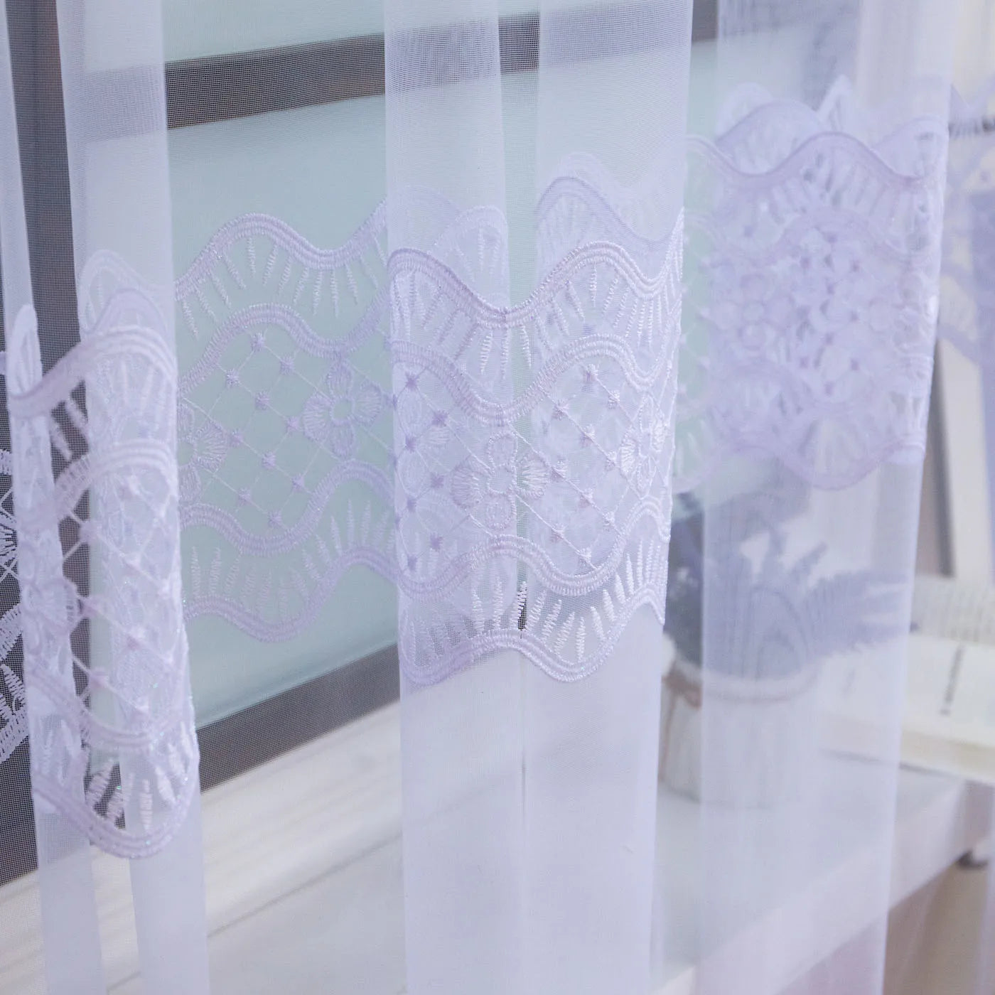 FLYING Romantic Style Embroidered Sheer Curtain Semi-Transparent Window Drapes for Living Room Multiple Sizes Available 1pc