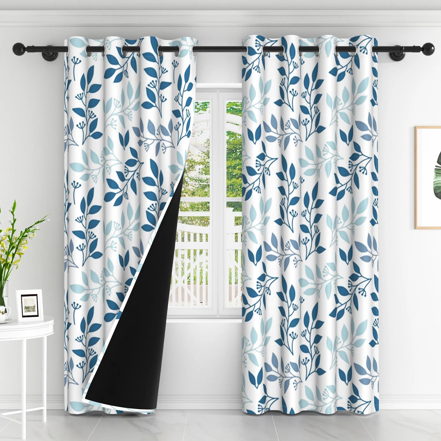 2pcs Nordic Style Blackout Curtains Blue Leaf Pattern Decor Home Interior Curtains Modern Simple Window Curtains For Living Room