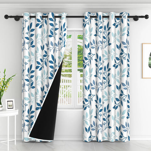 2pcs Nordic Style Blackout Curtains Blue Leaf Pattern Decor Home Interior Curtains Modern Simple Window Curtains For Living Room