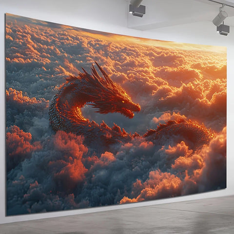 Majestic Dragon in the Clouds Tapestry - Perfect for Adding Fantasy and Dramatic Style to Any Room Decor, Ideal for Home Use