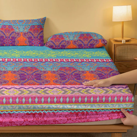 1 Simple modern Bohemian printed matte Fitted Sheet, bedroom printed bed cover, bedding (excluding pillowcases)