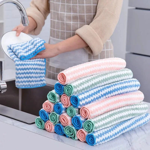 5Pcs Fleece Thickened Dish Cloth Does Not Stick To Oil Clean Kitchen Household Absorbs Water Without Shedding Scouring Pad Rag