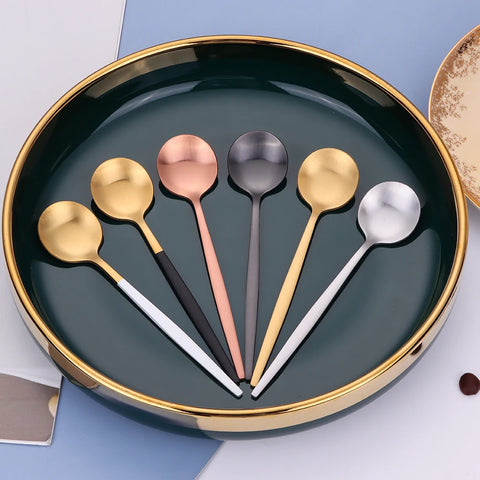 5/6 Pieces Gold Stirring Teaspoons Stainless Steel Mini Coffee Spoon Set Ice Cream Cake Dessert Spoon Mirror Kitchen Utensils