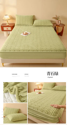 WASART Quilted coral fleece mattress protector cover winter warm elastic fitted sheet couple double bed protection pad 180x200