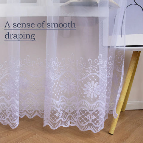 FLYING Romantic Style Embroidered Sheer Curtain Semi-Transparent Window Drapes for Living Room Multiple Sizes Available 1pc