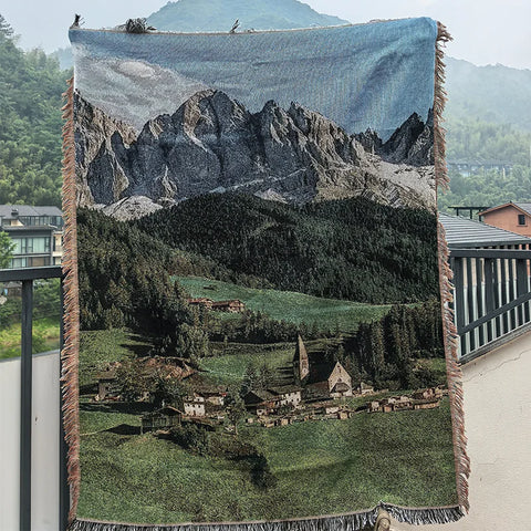 Snow Mountain Forest Cotton Thread Woven Tapestry Bedroom Decorative Hanging Cloth Cabinet Cover Towel Atmosphere Arrangement