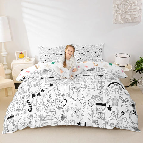 Homewish Girly Christmas Nutcracker Duvet Cover Set for Kids,Princess Cute Bowknot Bedding Set,Pink Abstract Stripes Bed Set