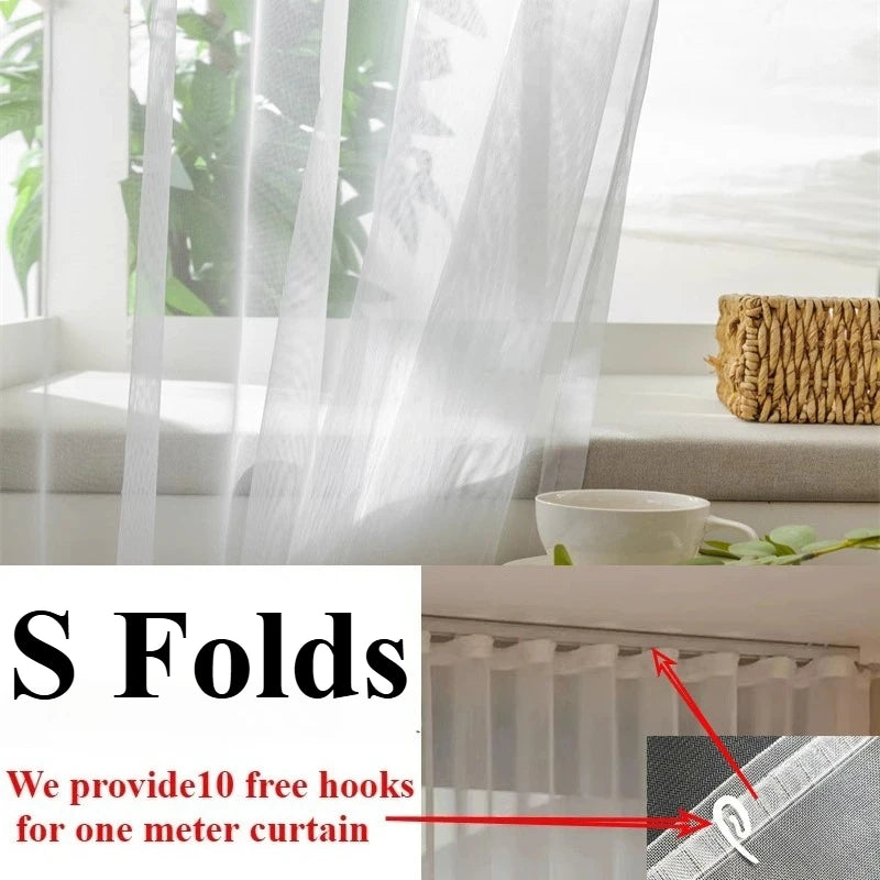 S Fold Wavy White Tulle Sheer Curtains for Living Room Bedroom Dining Good Quality Window Chiffon Bedroom Door Screen 창문커텐