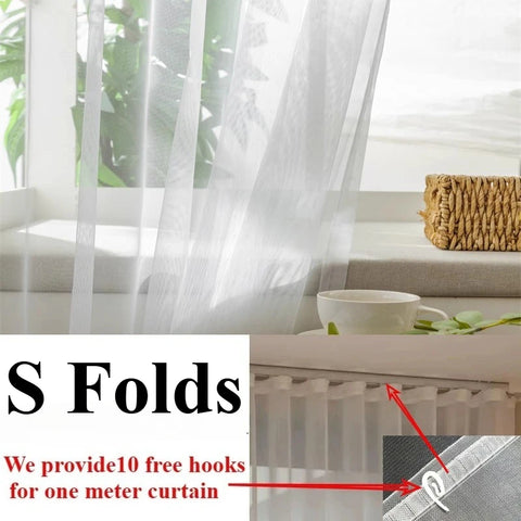 S Fold Wavy White Tulle Sheer Curtains for Living Room Bedroom Dining Good Quality Window Chiffon Bedroom Door Screen 창문커텐