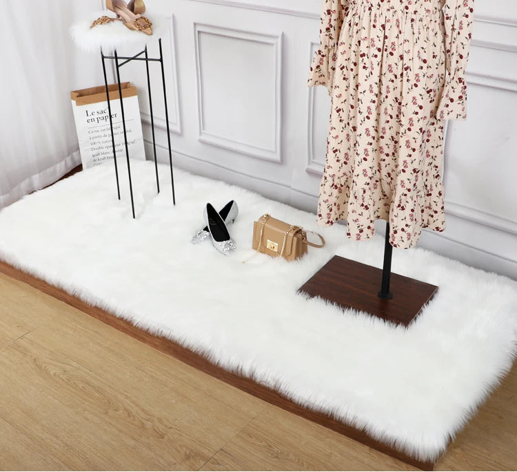 Thick White Carpet Soft Fur for Living Room Plush Rug Bedroom Imitation Wool Fluffy Floor Carpets Window Bedside Home Decor Rugs