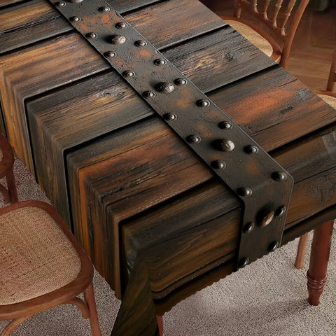 1pc Wood Grain Theme Polyester Tablecloth with Scalloped Edge, Suitable for Home Kitchen Decor, Room Decoration