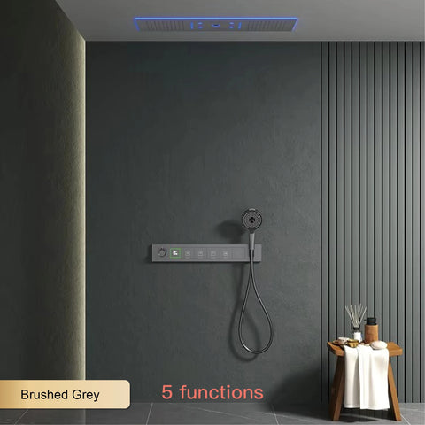 Luxury Brass Ceiling Mount Thermostatic LED digital display Shower Set System Bluetooth Music Rain Shower Head Bathroom Faucet