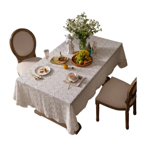 Luxury Lace Tablecloth Party Table Cloth American White Embroider Table Decoration for Living Room Bedroom Table Cover