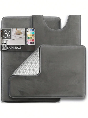 3PC  Bathroom Rugs Velvet Memory Foam Non-Slip Bath Rugs Machine Wash Dries Quickly - Ultra Soft Bath Mats for Bedroom kitchen