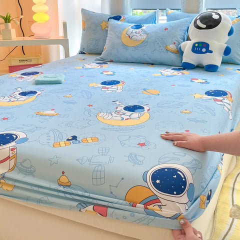 1pc 100%Cotton Bed Sheet for Kids Cartoon Style Car Printed Fitted Sheet with Elastic Band for Boys Pure Cotton Single Bed Cover