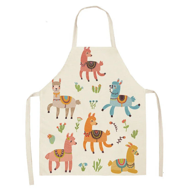 Alpaca Llama Cactus Printed Cotton Linen Sleeveless Aprons Kitchen Women Pinafore Home Cooking Baking Waist Bib Fartuchy Tablier