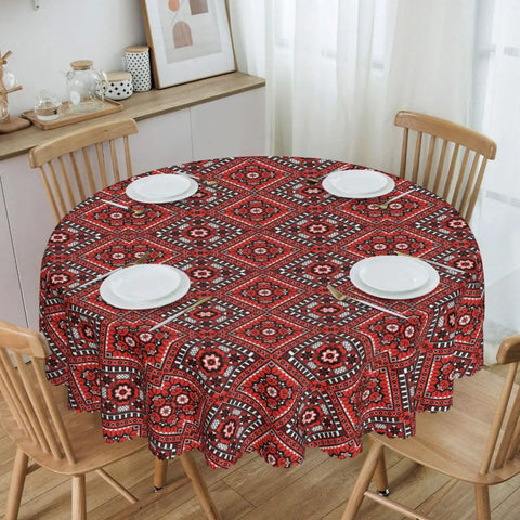 Ukraine Vyshyvanka Embroidery Tablecloth Round Oilproof Bohemian Geometric Table Cover Cloth for Kitchen 60 inches