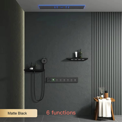 Luxury Brass Ceiling Mount Thermostatic LED digital display Shower Set System Bluetooth Music Rain Shower Head Bathroom Faucet