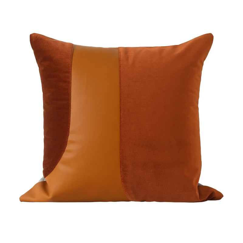 decorative cushion lining for sofa Orange leather flannel stitching cushions pillow villa model room square pillow Pillow hugs