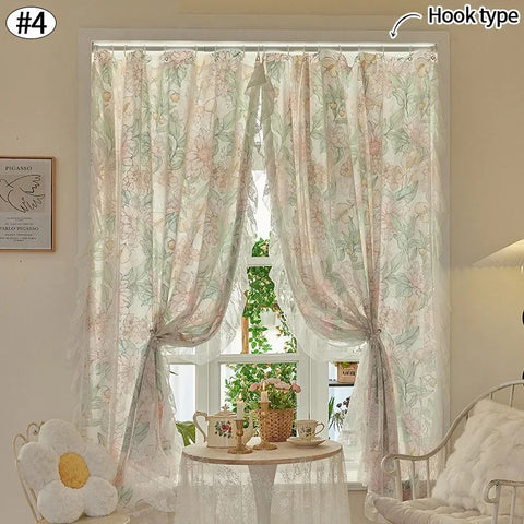 Double Layer Sheer Curtains Floral Print Lace French Style Voile Organza for Bedroom Decor Antique White Drapes 2025 New Design