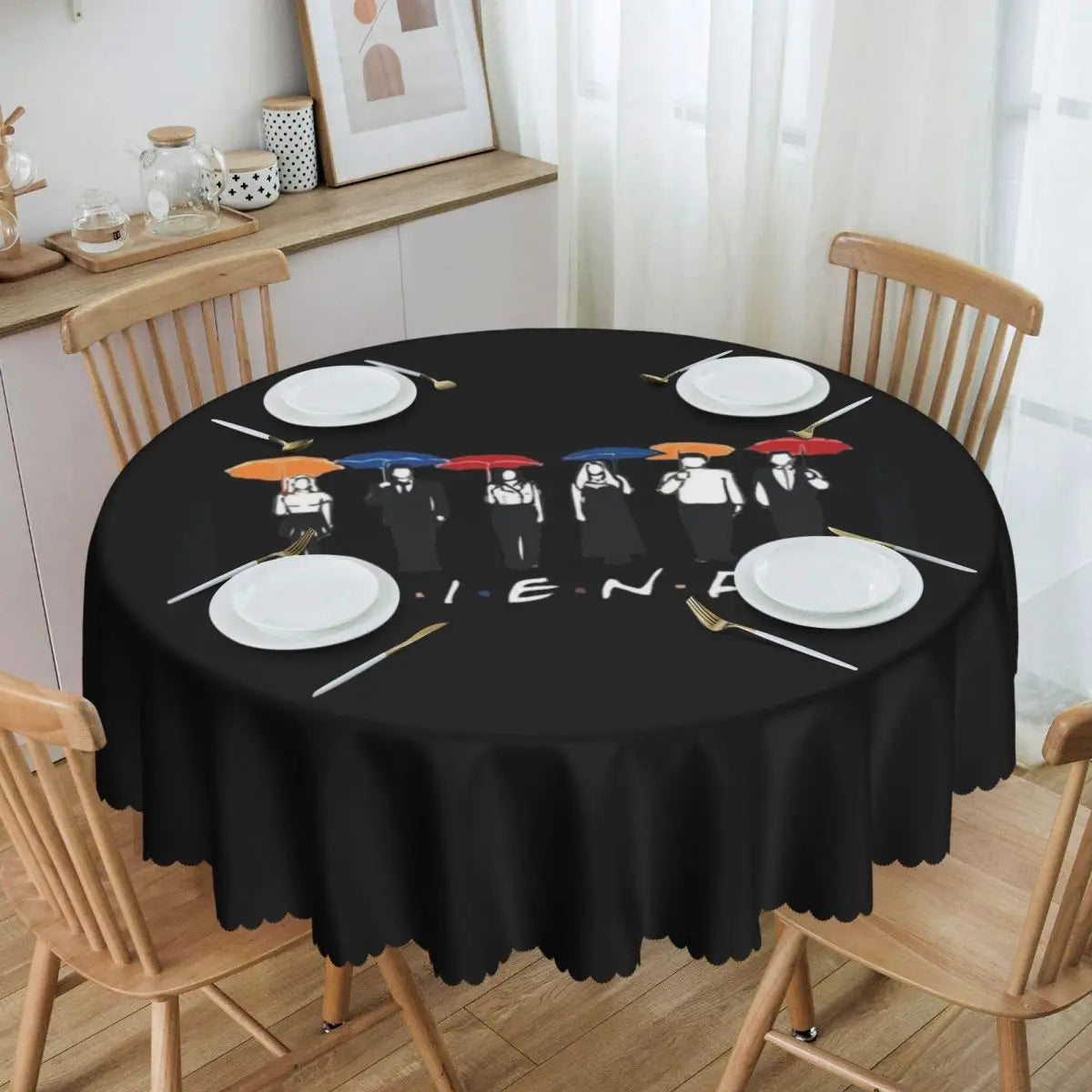 Customized I'll Be There For You Round Tablecloths 60 Inch Friends TV Show Table Covers for Kitchen Table Cloth
