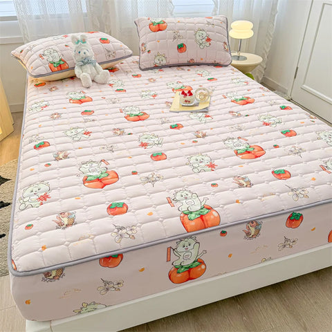 Adorable Quilted Washed Cotton Fitted Mattress Cover - Super Cute Girl's Design, Hypoallergenic