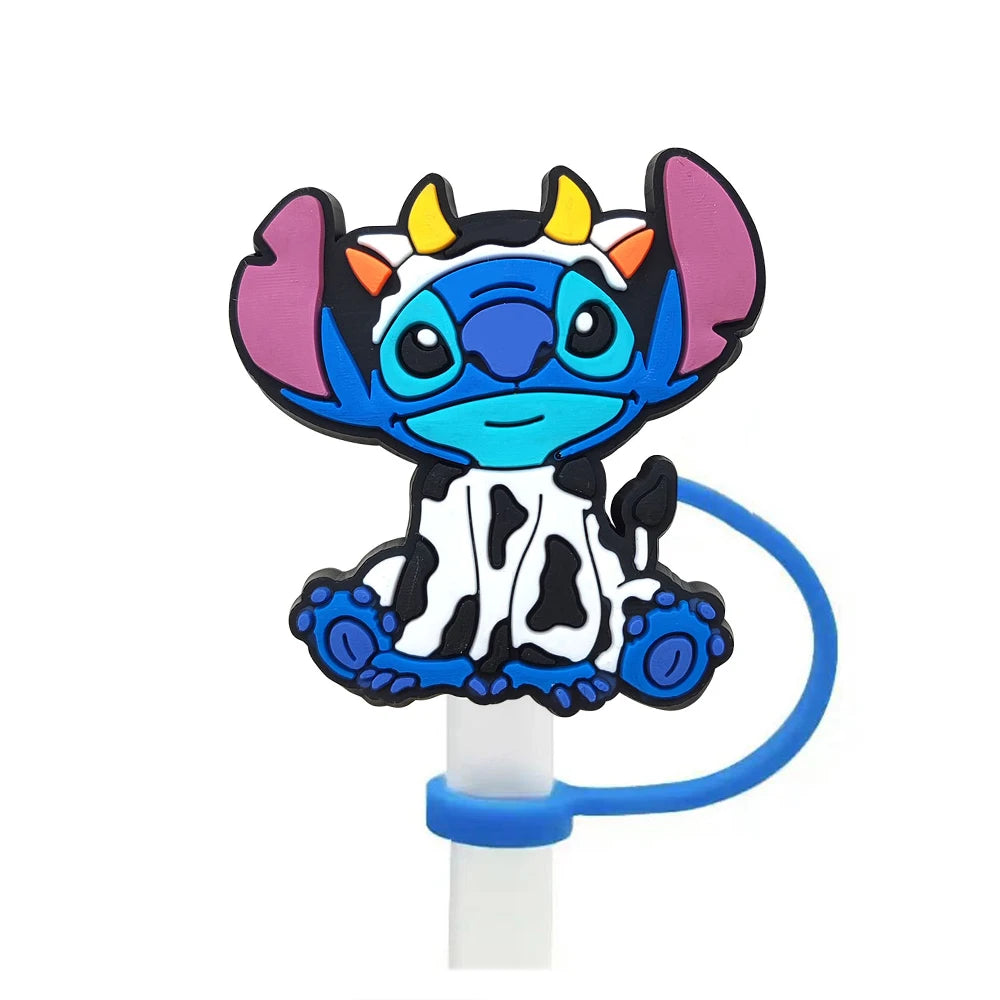 Disney Stitch Cartoon Silicone Straw Covers For Water Glass Bottle Drinking Dust Cap Straw Tip Cover Cup Accessories For 10mm