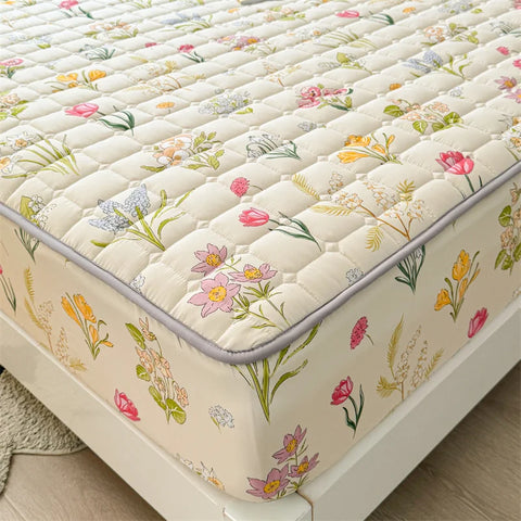 Adorable Quilted Washed Cotton Fitted Mattress Cover - Super Cute Girl's Design, Hypoallergenic