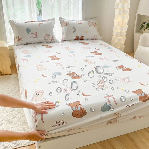 1pc Waterproof Fitted Bed Sheets Cartoon Style Single Bed Cover for Kids Queen/King sabanas cama matrimonial(without pillowcase)