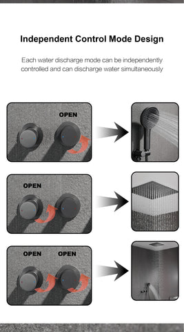 AITANA Minimalist Gun Grey Brass Ceiling Shower System Hidden Embedded Dual Handle Cold and Hot Water 2-Function Bathroom Mixer